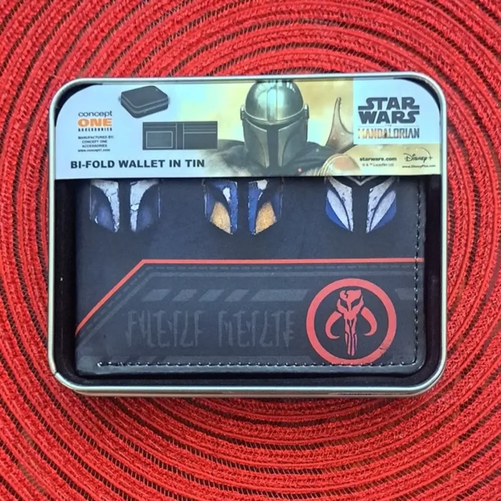 New Star Wars The Mandalorian Slim Bifold Wallet with Collectible Tin Case - Picture 3 of 5
